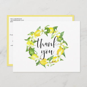 Lemon and  Lemon Blossoms Wreath Summer Thank You Postcard