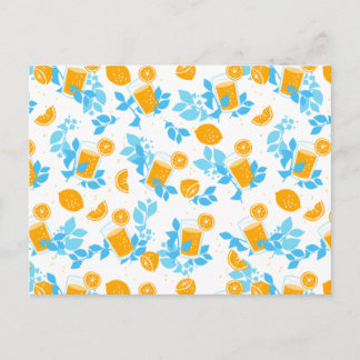 Lemon and Lemonade Blue Floral Pattern Postcard