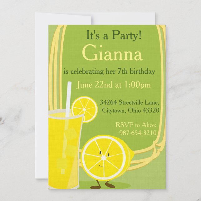 Lemon and lemonade invitation (Front)
