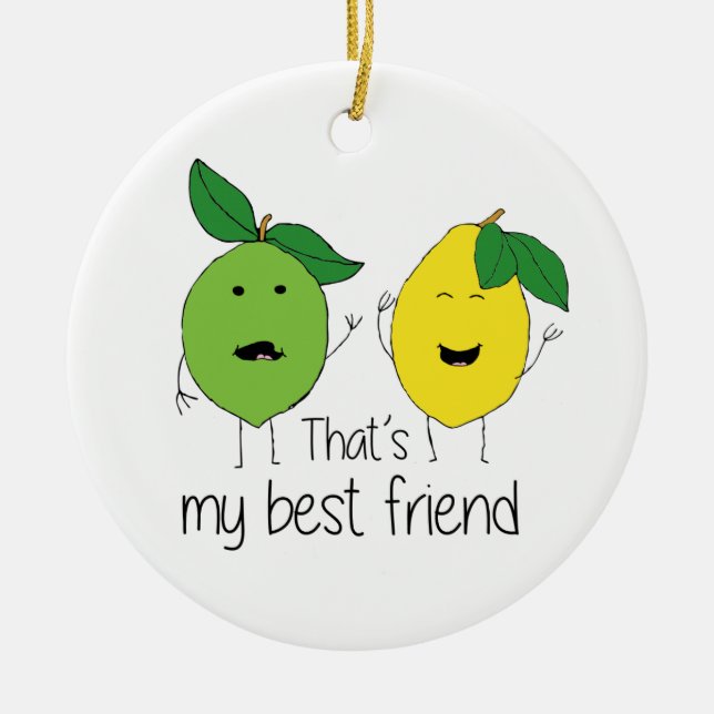 Lemon and Lime Best Friends BFF Lemon Art Besties Ceramic Tree Decoration (Front)
