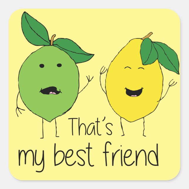 Lemon and Lime Best Friends BFF Lemon Art Besties Square Sticker (Front)
