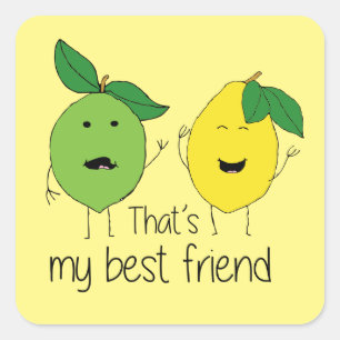 Lemon and Lime Best Friends BFF Lemon Art Besties Square Sticker