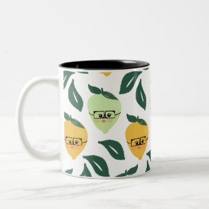 Lemon and Lime Citrus Cartoon Illustration Two-Tone Coffee Mug