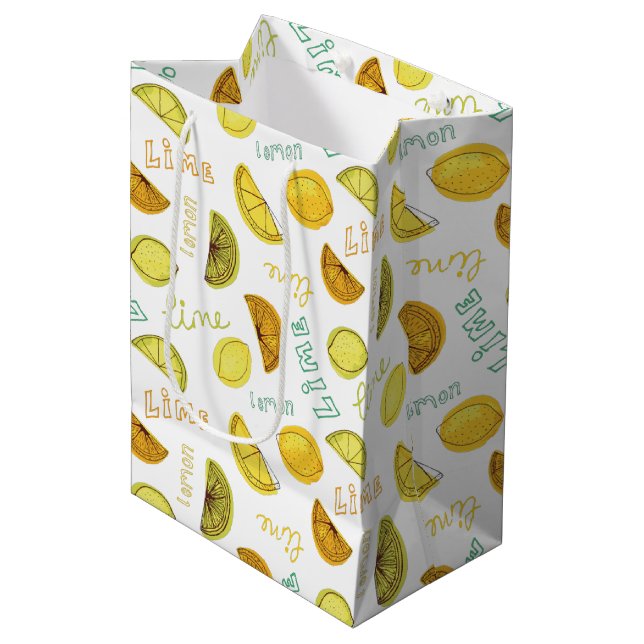 Lemon and Lime Fruit Pattern Medium Gift Bag (Front Angled)