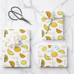 Lemon and Lime Fruit Pattern Wrapping Paper Sheet