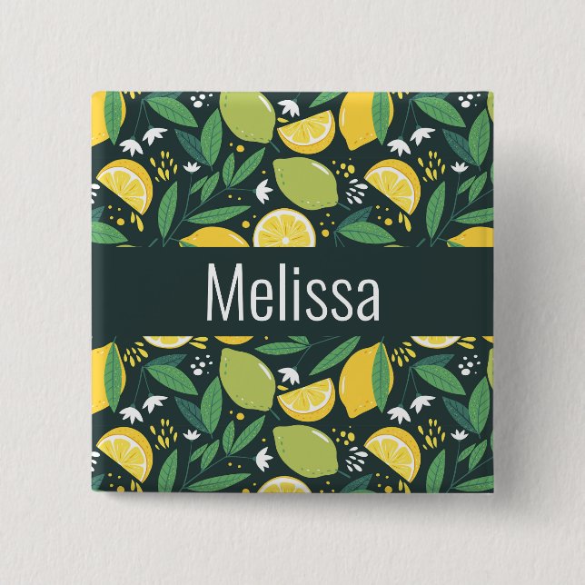 Lemon and Lime Green and Yellow Fruit Pattern 15 Cm Square Badge (Front)