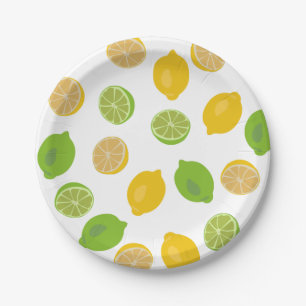 Lemon and Lime Pattern Paper Plate