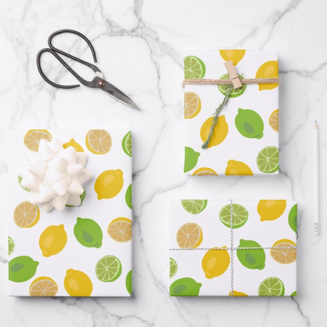 Lemon and Lime Pattern Wrapping Paper Sheet (Front)