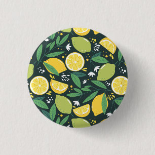 Lemon and Limes Fruit Pattern in Green and Yellow 3 Cm Round Badge