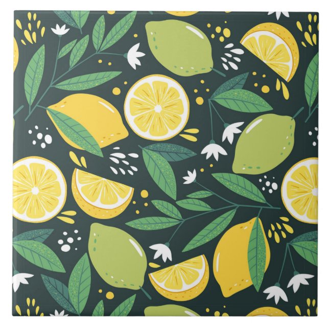 Lemon and Limes Fruit Pattern in Green and Yellow Tile (Front)