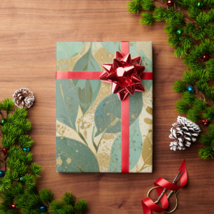 Lemon And Muted Mint Abstract Gold Glitter  Flora Wrapping Paper