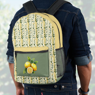 Lemon and Olive Vintage Medterranean Stripes Printed Backpack