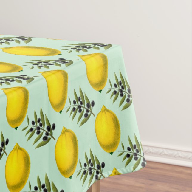 Lemon and Olives Rustic Modern Vintage Pattern Tablecloth (In Situ)
