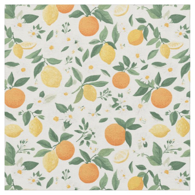 Lemon And Orange Citrus Pattern  Fabric (Close Up)