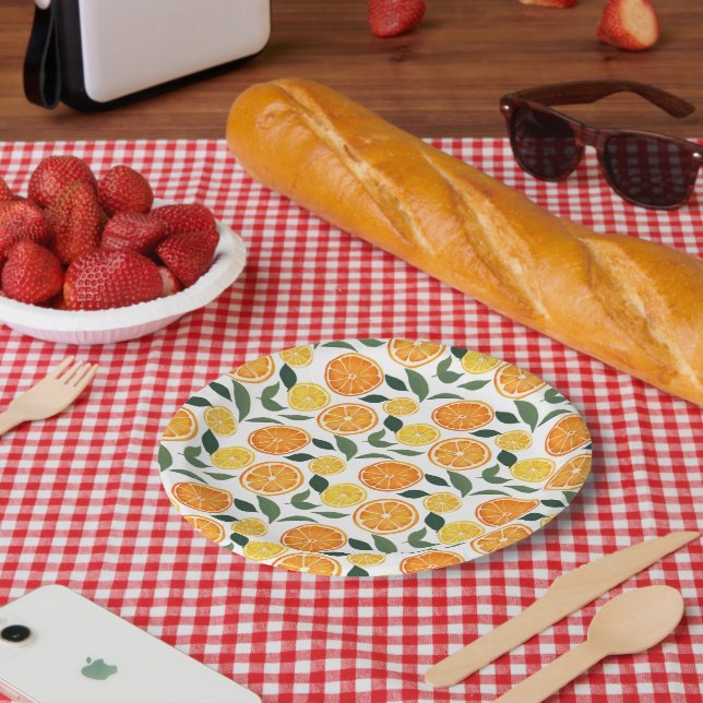 Lemon and Orange Citrus Pattern  Paper Plate (Picnic)