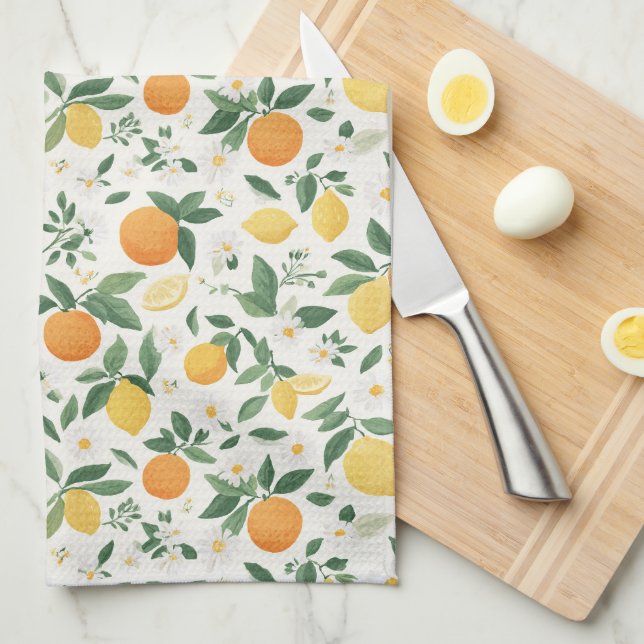 Lemon And Orange Citrus Pattern  Tea Towel (Quarter Fold)