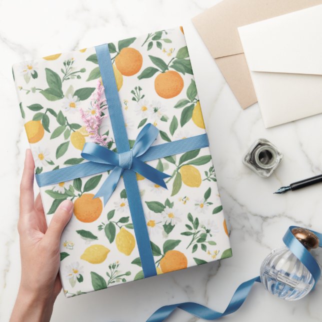 Lemon And Orange Citrus Pattern  Wrapping Paper (Gifting)