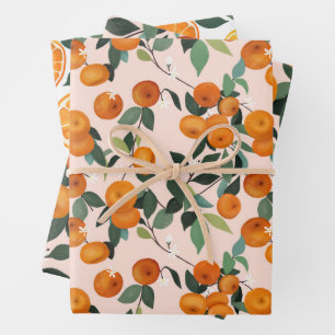 Lemon and Orange Citrus Pattern  Wrapping Paper Sheet