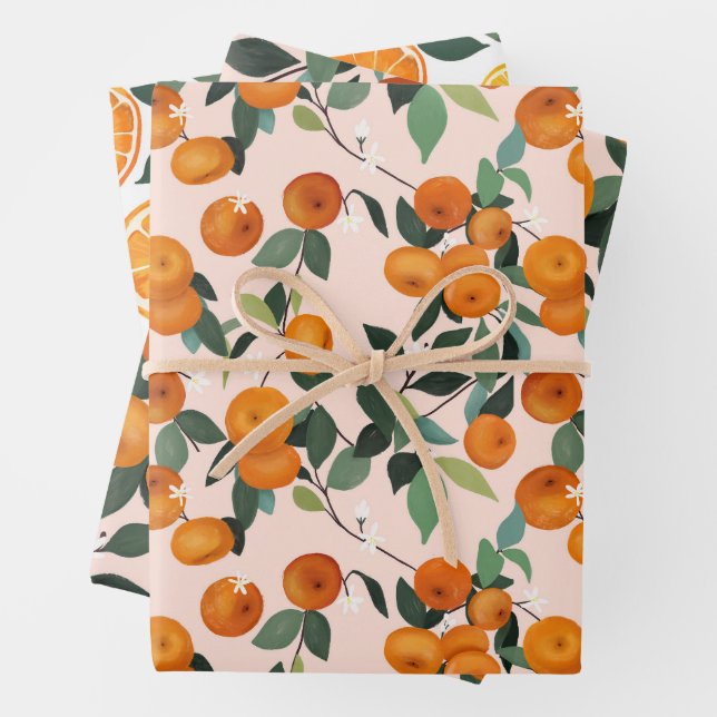 Lemon and Orange Citrus Pattern  Wrapping Paper Sheet (In situ)
