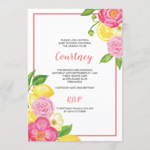 Lemon and Pink Baby Girl Baby Shower Party Invitation