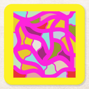 lemon and pink party colours mosaic square paper coaster