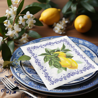 Lemon and Toile Filigree European Elegance Napkin