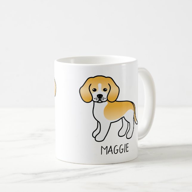 Lemon And White Beagle Cartoon Dog & Custom Text Coffee Mug (Front Right)