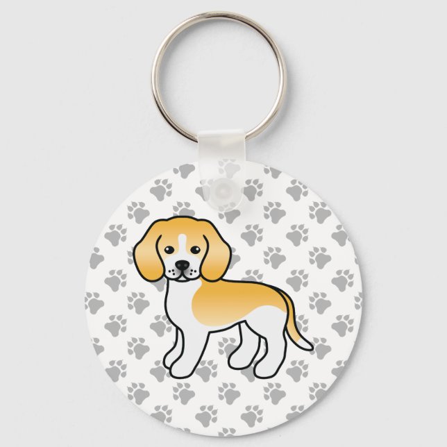 Lemon And White Beagle Cute Dog & Paws Key Ring (Front)