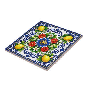 🍋 Lemon Azul Bloom — Mediterranean Azulejo Tile