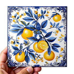 🍋 Lemon Azulejo with blue elements Tile