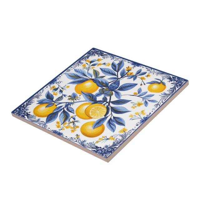 🍋 Lemon Azulejo with blue elements Tile (Side)