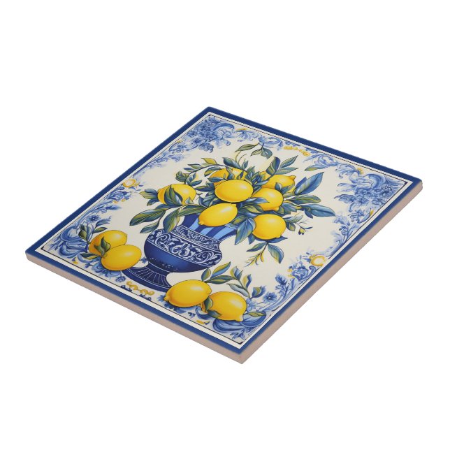 🍋 Lemon Azulejo  with vase Tile (Side)