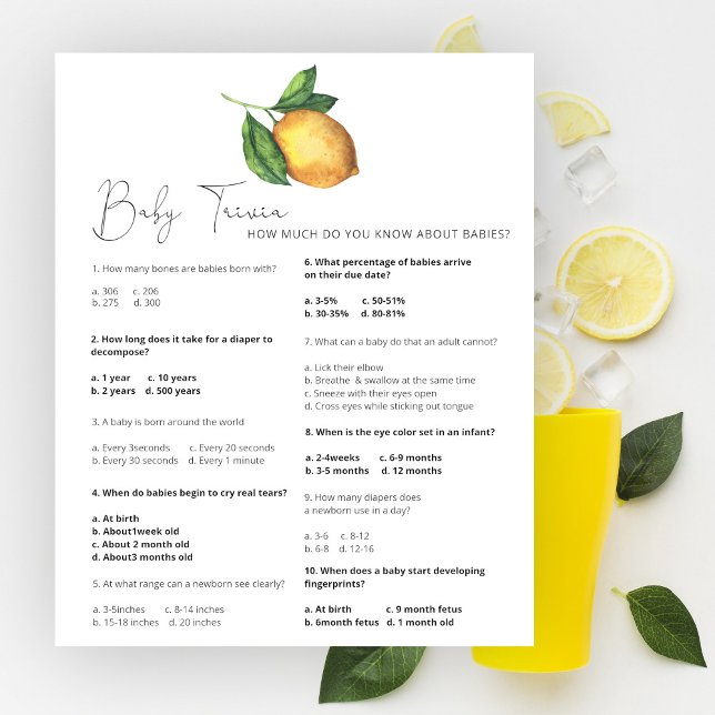 Lemon baby shower Baby Trivia Game (Creator Uploaded)