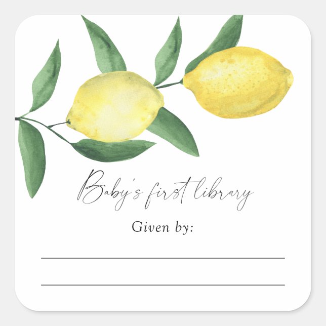 Lemon - Baby Shower bookplate, books for baby Square Sticker (Front)