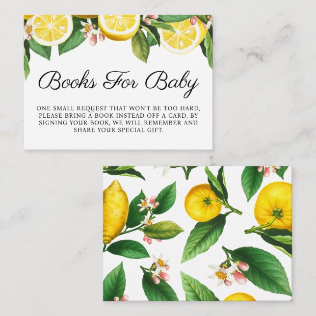 Lemon Baby Shower Books For Baby  Enclosure Card (Front/Back)