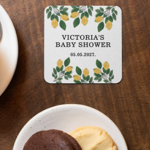 Lemon Baby Shower Candy  Square Paper Coaster