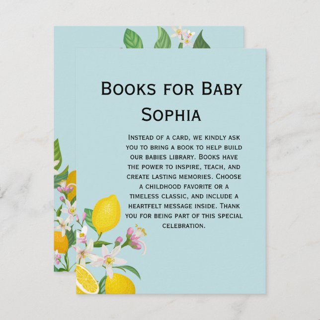 Lemon Baby Shower, Ciao Baby, Italian Theme  Enclosure Card (Front/Back)