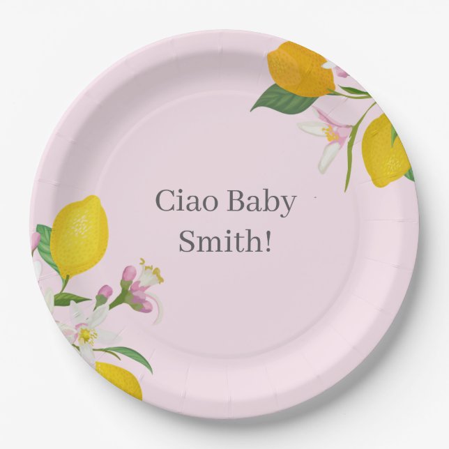 Lemon Baby Shower, Ciao Baby, Italian Theme  Paper Plate (Front)