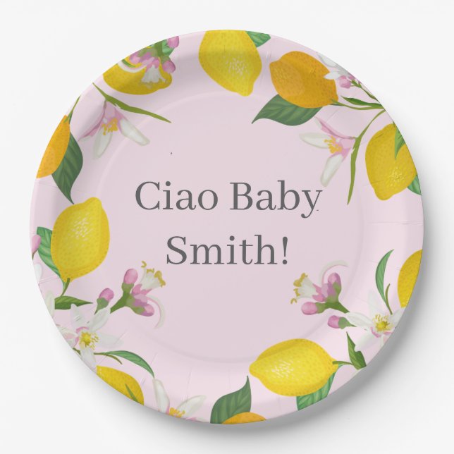 Lemon Baby Shower, Ciao Baby, Italian Theme  Paper Plate (Front)