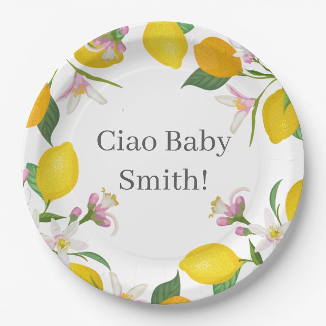Lemon Baby Shower, Ciao Baby, Italian Theme  Paper Plate (Front)