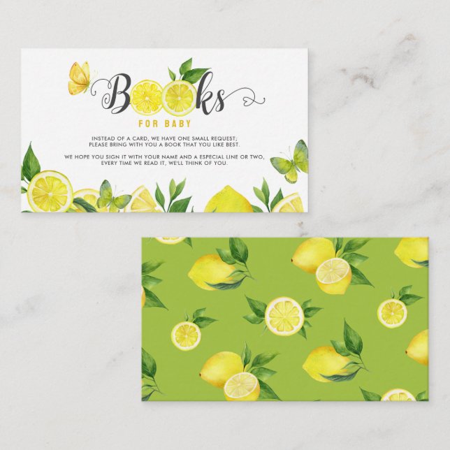 Lemon Baby Shower Citrus Butterfly Books For Baby Enclosure Card (Front/Back)
