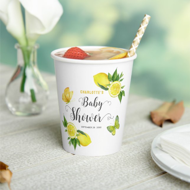 Lemon Baby Shower Cute Citrus Personalised Party Paper Cups (Insitu)