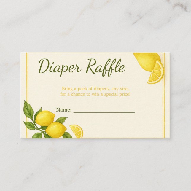 Lemon Baby Shower Diaper Raffle Card (Front)