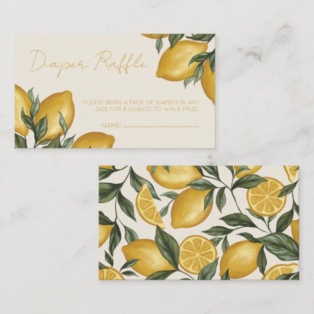 Lemon Baby Shower Diaper Raffle Enclosure Cards (Front/Back)