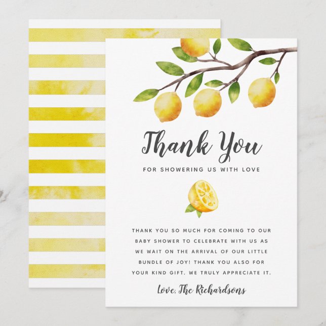 Lemon Baby Shower Gender Neutral Thank You Card (Front/Back)