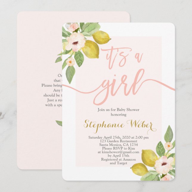 Lemon Baby shower girl Invitation (Front/Back)