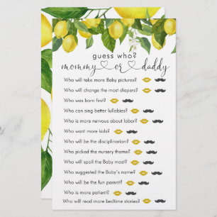Lemon  Baby Shower "Guess Who" Game