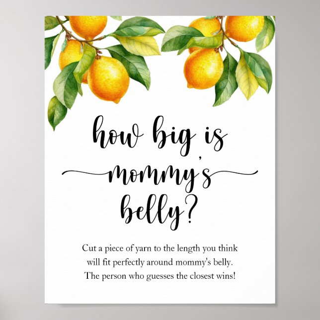 Lemon Baby Shower How Big is Mummy's Belly Game Poster (Front)