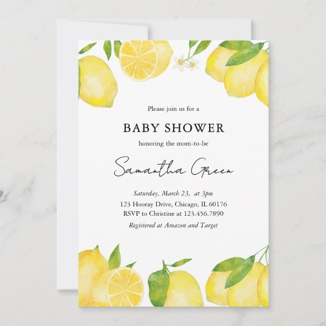 Lemon Baby Shower Invitation (Front)