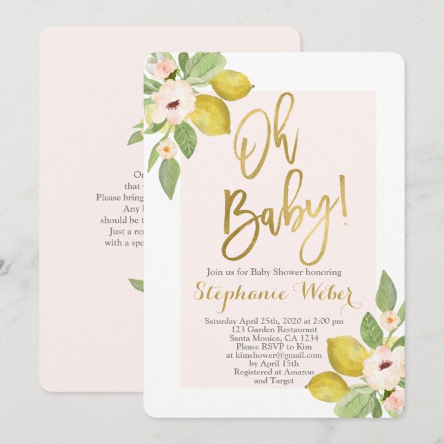 Lemon Baby shower Invitation (Front/Back)